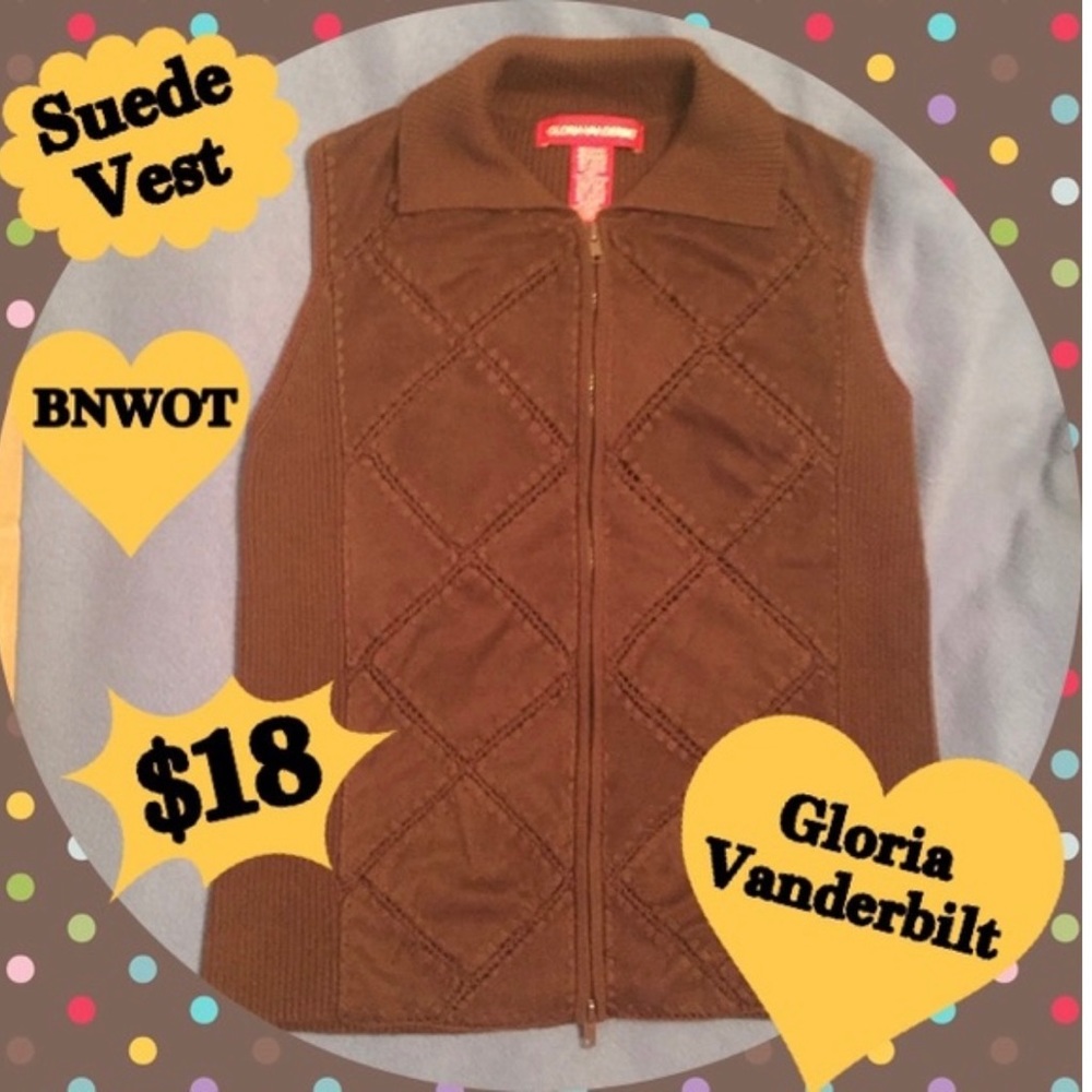 Brown Sweater/Suede Zip Vest.